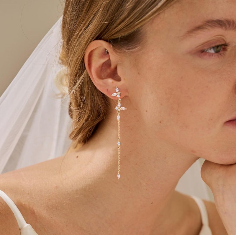 SELFROSE Store Gold Dangle Earrings for Women,Prom Jewelry Dainty Earring 14K Gold Plated Drop Earrings for Women Trendy Hypoallergenic CZ Dangling Earring - Image 3